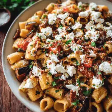 Charred Eggplant Pasta with Tomatoes & Goat Cheese