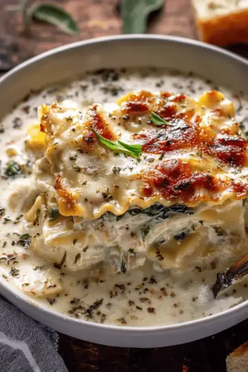 Creamy White Lasagna Soup.