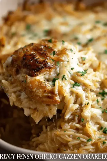 French Onion Chicken Orzo Casserole