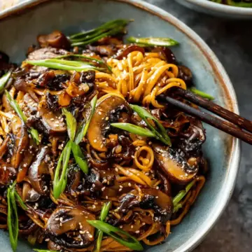 30 Minute Saucy Ginger Sesame Noodles with Caramelized Mushrooms.