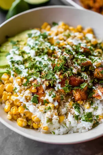 Street Corn Chicken Rice Bowls