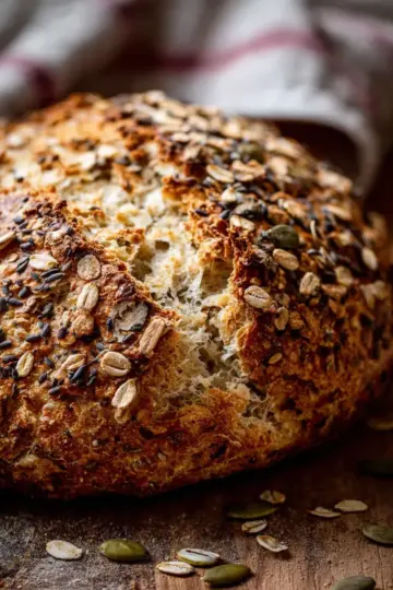No Knead Seeded Oat Bread