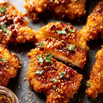 Baked Crunchy Hot Honey Chicken.