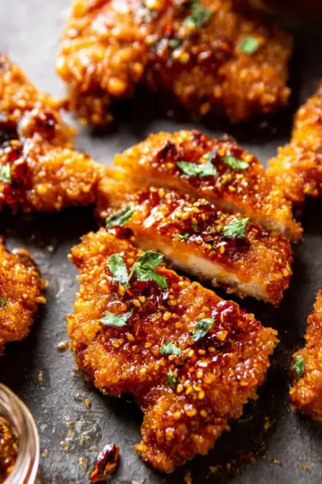 Baked Crunchy Hot Honey Chicken.