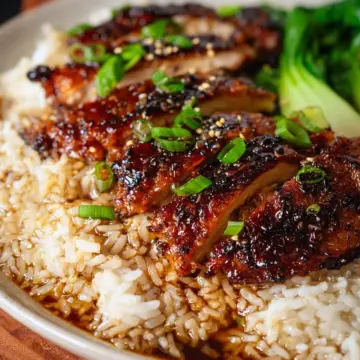 Honey Soy Glazed Chicken with Garlic Ginger Brothy Rice
