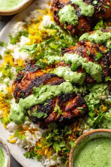 Peruvian Chicken & Rice with Green Sauce