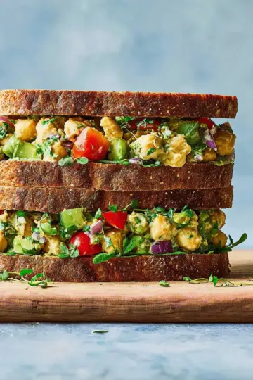 Chickpea Salad Sandwich with Fresh Veggies and Herbs