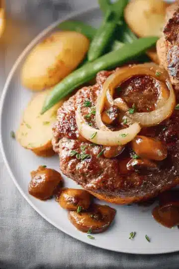 Hamburger steak aux oignons