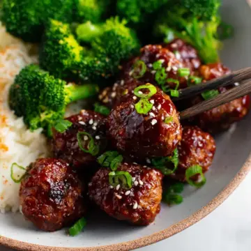 Sticky Mongolian Meatballs and Broccoli (Easy!!)