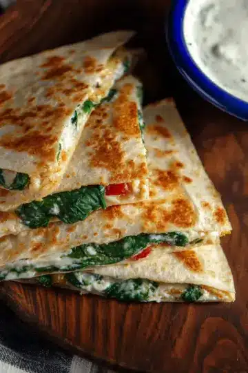 Spinach Quesadilla with Feta and Pepper Jack Cheese
