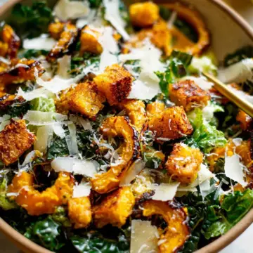 Autumn Caesar Salad with Roasted Delicata Squash Croutons