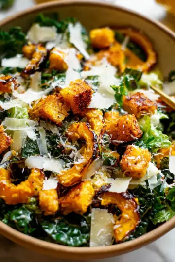 Autumn Caesar Salad with Roasted Delicata Squash Croutons