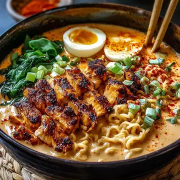Fiery Chicken Ramen w/ Creamy Garlic Sauce