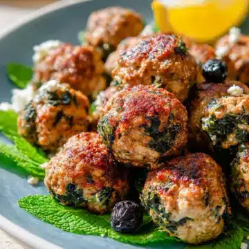 Turkey Meatballs with Spinach, Feta, and Mint
