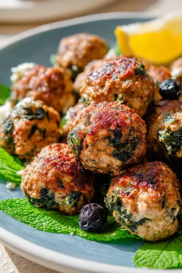 Turkey Meatballs with Spinach, Feta, and Mint