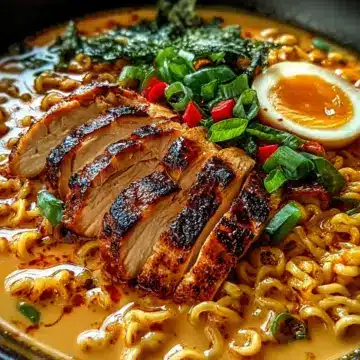Fiery Chicken Ramen with Creamy Garlic Sauce