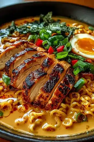Fiery Chicken Ramen with Creamy Garlic Sauce