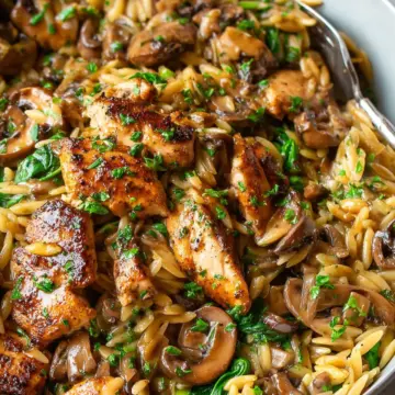 Chicken Marsala with Creamy Spinach & Pea Orzo