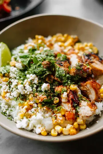 Street Corn Chicken Rice Bowls