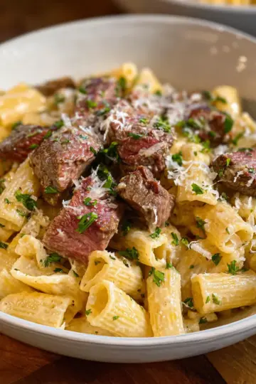 Creamy Garlic Parmesan Steak Pasta