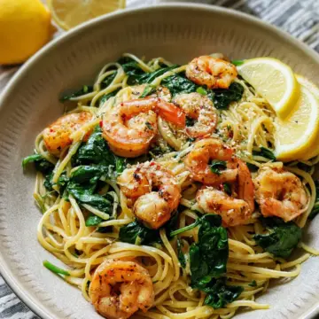 Lemon Garlic Shrimp Pasta With Spinach