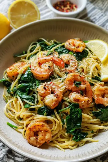 Lemon Garlic Shrimp Pasta With Spinach