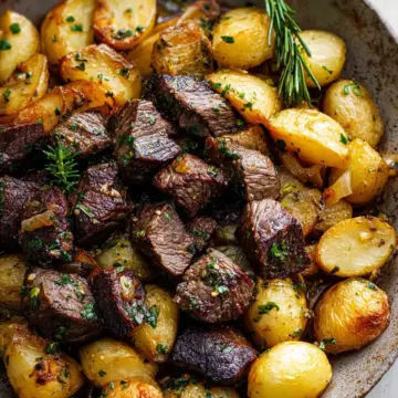 Garlic Butter Herb Steak Bites and Potatoes
