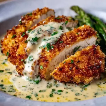 Parmesan Crusted Chicken with Creamy Garlic Sauce
