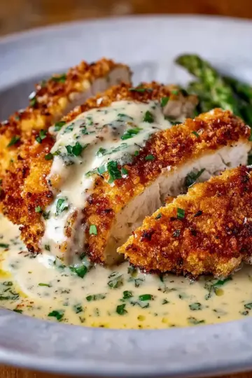 Parmesan Crusted Chicken with Creamy Garlic Sauce
