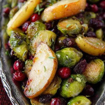 Roasted Pear and Cranberry Brussels Sprouts