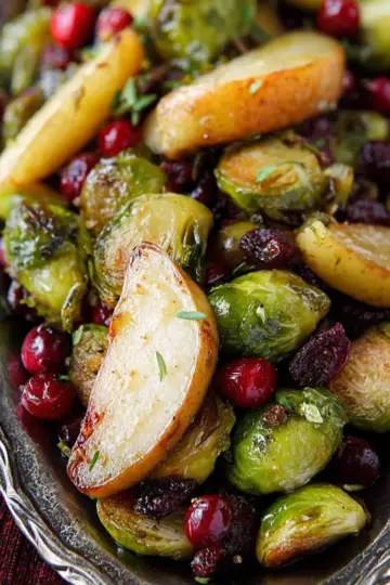 Roasted Pear and Cranberry Brussels Sprouts