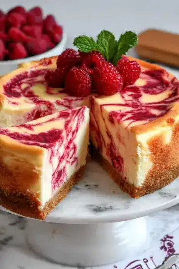Homemade Raspberry Swirl Cheesecake