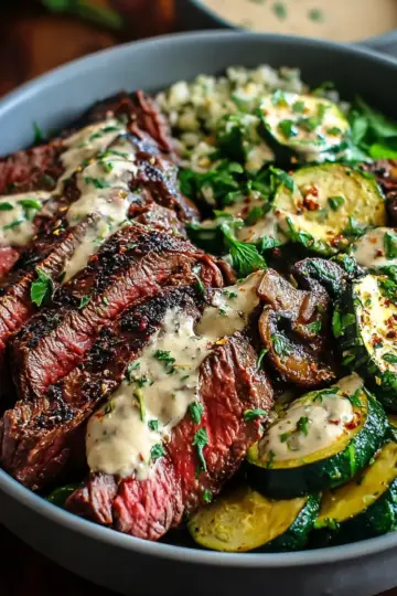 Grilled Steak Creamy Zucchini Bowl