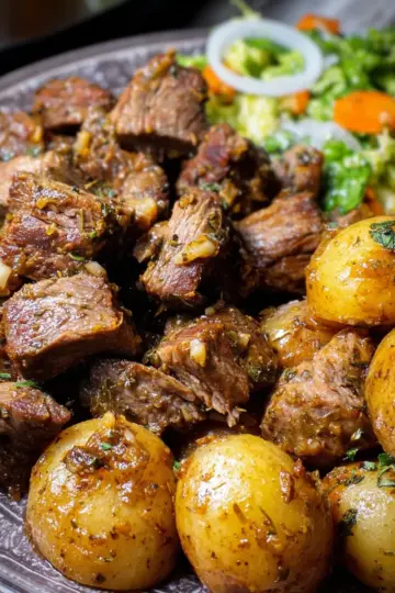 Slow Cooker Garlic Butter Steak Bites & Potatoes