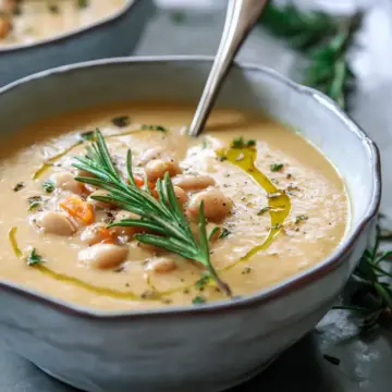 Creamy Vegan Roasted Garlic and Rosemary White Bean Soup