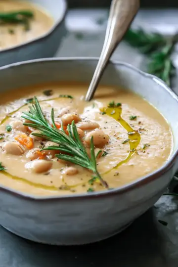 Creamy Vegan Roasted Garlic and Rosemary White Bean Soup