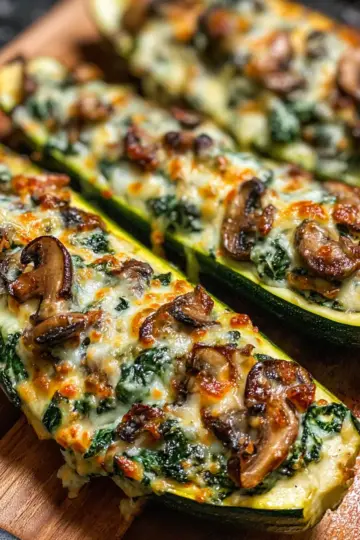 Spinach, Mushroom, and Ricotta Stuffed Zucchini Boats Recipe