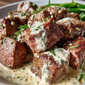 Garlic Butter Steak Bites with Parmesan Cream Sauce