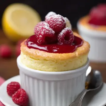 Raspberry Topped Lemon Soufflés
