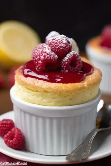 Raspberry Topped Lemon Soufflés