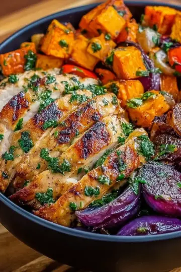 Maple Dijon Chicken Bowl with Roasted Sweet Potatoes & Veggies: An Amazing Ultimate Recipe
