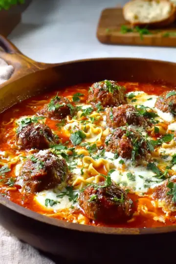Cozy Meatball Lasagna Soup