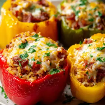 Kielbasa Stuffed Bell Peppers with Cheesy Beef Rice Filling