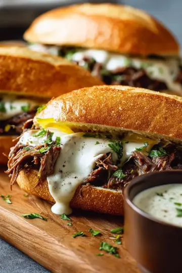 Easy Italian-Style Shredded Beef Sandwiches with Garlic Aioli