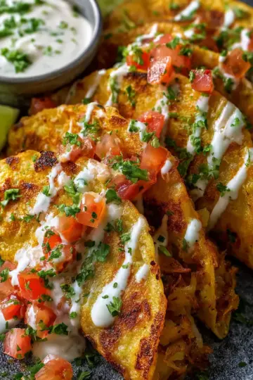 Crispy Potato and Bean Tacos with Spicy Ranch Dip