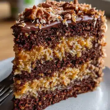 Classic German Chocolate Cake with Coconut Pecan Frosting