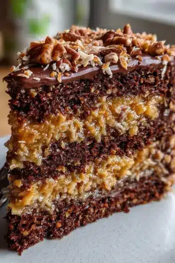 Classic German Chocolate Cake with Coconut Pecan Frosting