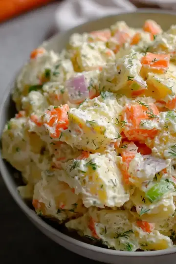 Homemade Potato Salad with Carrots Onion and Celery